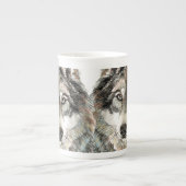 オオカミ水彩動物タンブラー ボーンチャイナマグカップ (正面)