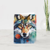 オオカミ水色グリーティングカード カード (正面)