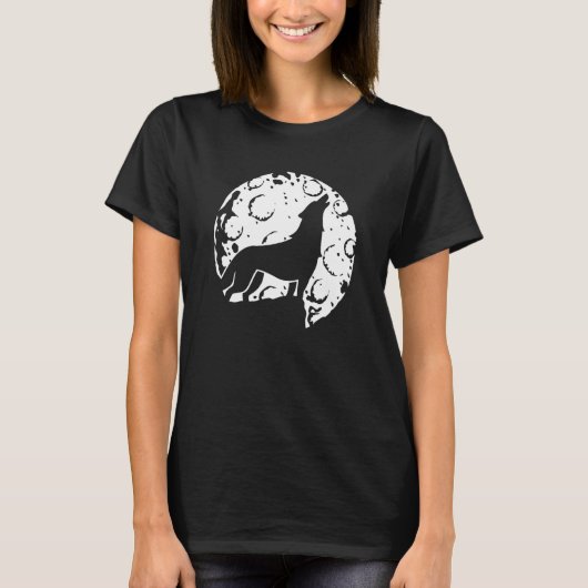 オオカミ満月の森の動物を遠吠え Tシャツ (正面)