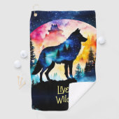 オオカミ満月の水色の木 ゴルフタオル (インサイチュ)