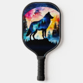 オオカミ満月の水色の木 ピックルボールラケット (裏面)