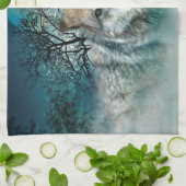 オオカミ満月の霧 キッチンタオル (折り畳み)