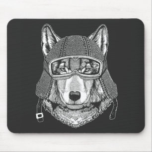 オオカミ犬のオートバイのライダー マウスパッド