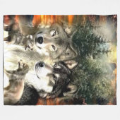 オオカミ科 フリースブランケット (正面(横))