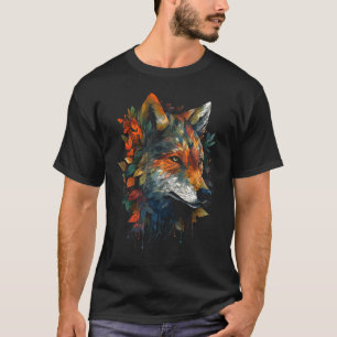 オオカミ紅葉動物モチーフのアートワーク動物を見る Tシャツ