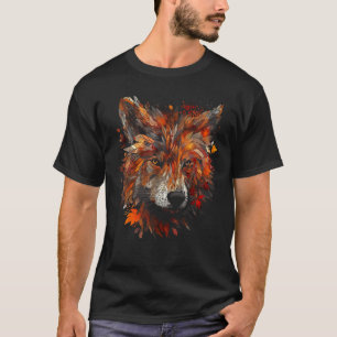 オオカミ紅葉動物モチーフオオカミ Tシャツ