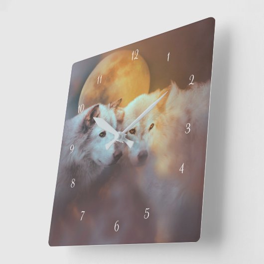 オオカミ素晴らしと月面野生生物の超現実 スクエア壁時計 (傾斜)