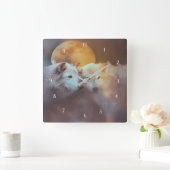 オオカミ素晴らしと月面野生生物の超現実 スクエア壁時計 (ホーム)