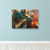 オオカミ絵画とワシ キャンバスプリント (インサイチュ (ウッドフロア))