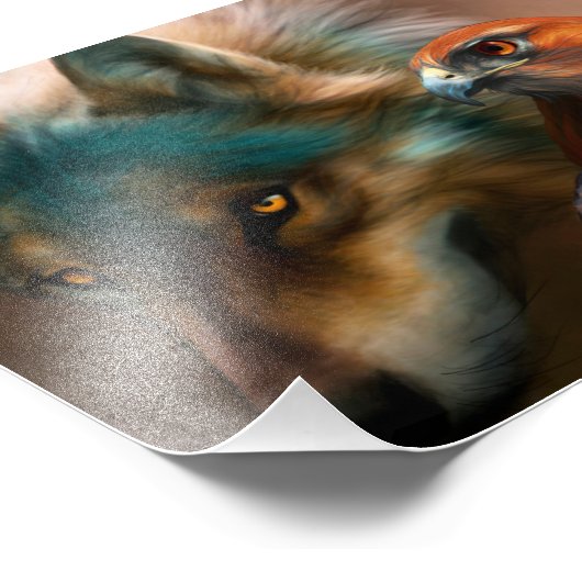 オオカミ絵画とワシ フォトプリント (角)