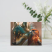 オオカミ絵画とワシ ポストカード (スタンド正面)