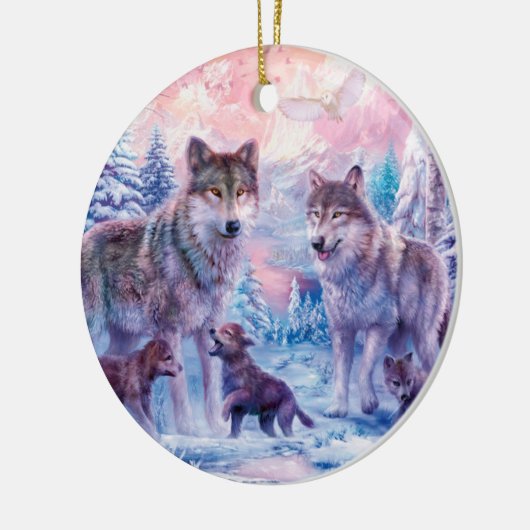 オオカミ絵画の群れ セラミックオーナメント (左)