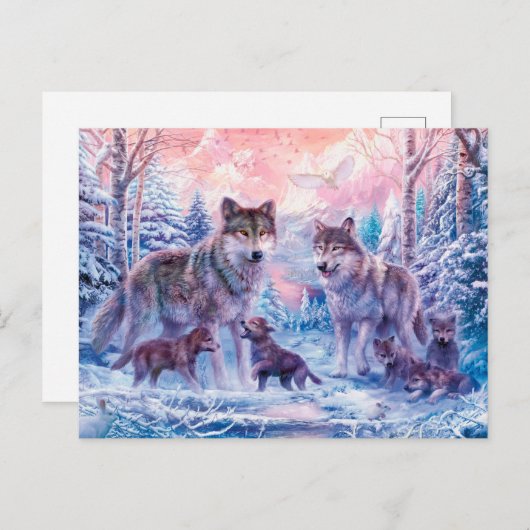オオカミ絵画の群れ ポストカード (正面/裏面)