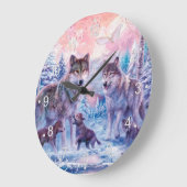 オオカミ絵画の群れ ラージ壁時計 (傾斜)
