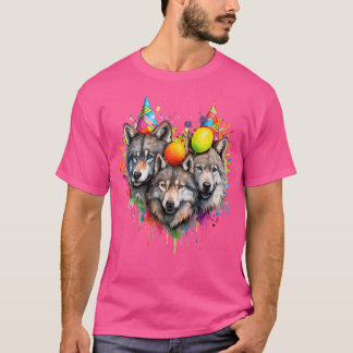 オオカミ誕生日パックパーティーオオカミ恋人バルーンオオカミ Tシャツ