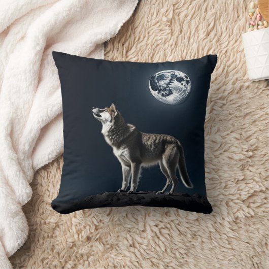 オオカミ輝くの満月 クッション (ブランケット)