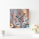 オオカミ雪垂木 スクエア壁時計 (ホーム)