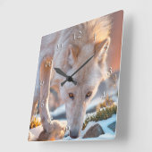 オオカミ雪垂木 スクエア壁時計 (傾斜)
