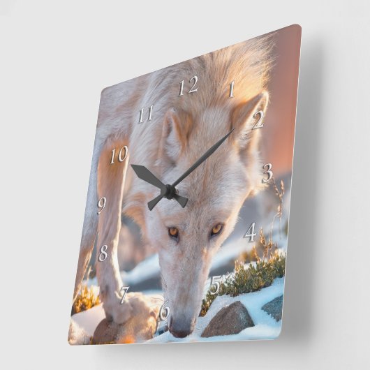 オオカミ雪垂木 スクエア壁時計 (傾斜)