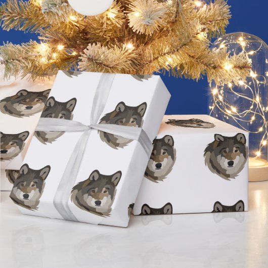 オオカミ頭アニマル灰色の野生オオカミ ラッピングペーパー (クリスマス)