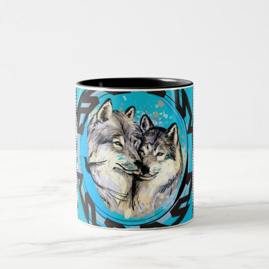 オオカミ顔イメージマグ ツートーンマグカップ (中央)