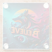 オオカミ鮮やかを様式化したデジタルアートワーク ガラスコースター (裏面)