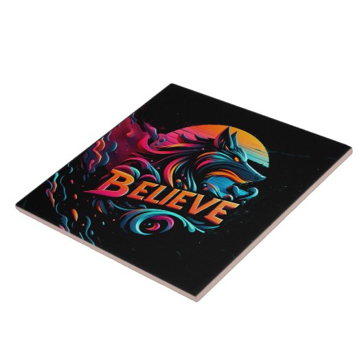 オオカミ鮮やかを様式化したデジタルアートワーク タイル (側面)