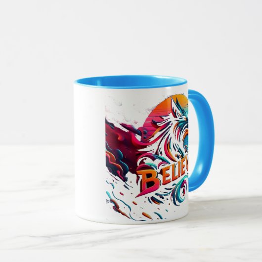 オオカミ鮮やかを様式化したデジタルアートワーク マグカップ (正面右)