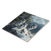 オオカミ3匹がくつろぐタイルまたは鍋敷き タイル (側面)