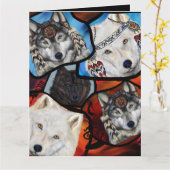 オオカミ アート カード (黄色い花)