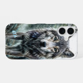 オオカミ - イニシャル付き動物 iPhone 16ケース (裏面横)