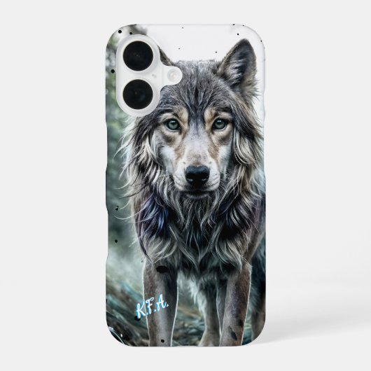 オオカミ - イニシャル付き動物 iPhone 16ケース (裏面)