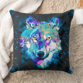 オオカミ |ウルフカラフルスケッチ |グレーウルフ クッション (ブランケット)