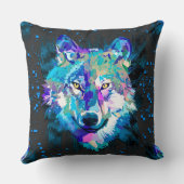 オオカミ |ウルフカラフルスケッチ |グレーウルフ クッション (裏面)