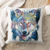 オオカミ |ウルフカラフルスケッチ |抽象芸術絵画ー クッション (ブランケット)