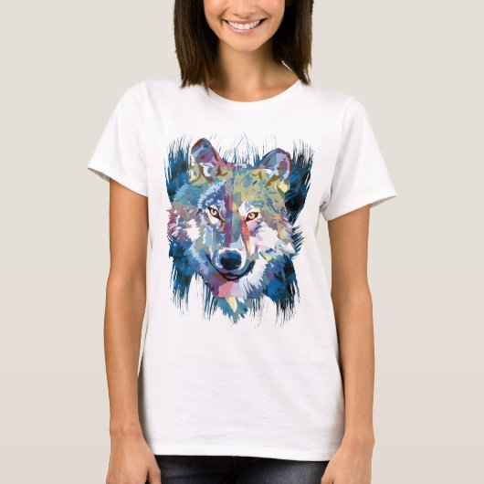 オオカミ |ウルフカラフルスケッチ |抽象芸術絵画ー Tシャツ (正面)