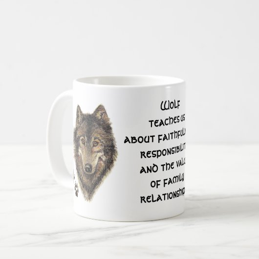 オオカミ、オオオカミ動物トーテム、自然ガイド コーヒーマグカップ (正面左)
