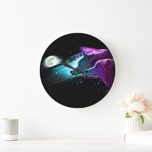 オオカミ、オオカミの月、月光。 精神動物 ラージ壁時計 (ホーム)