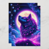 オオカミ ギャラクシー スターズ 宇宙 誕生日 パーティー 招待状 (正面/裏面)