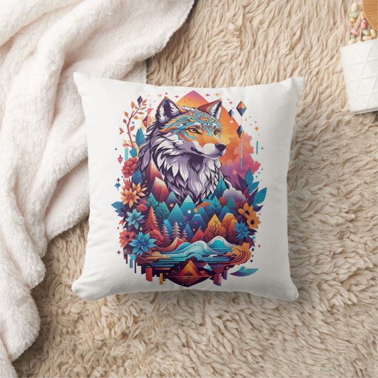 オオカミ クッション (ブランケット)