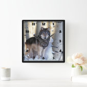 オオカミ スクエア壁時計 (ホーム)