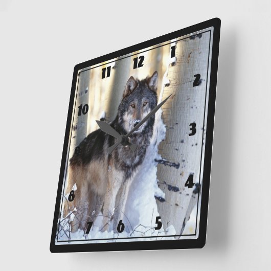 オオカミ スクエア壁時計 (傾斜)