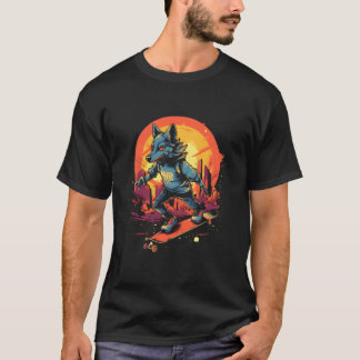 オオカミ スケートボード スケートボーダー スケートボーディング Tシャツ