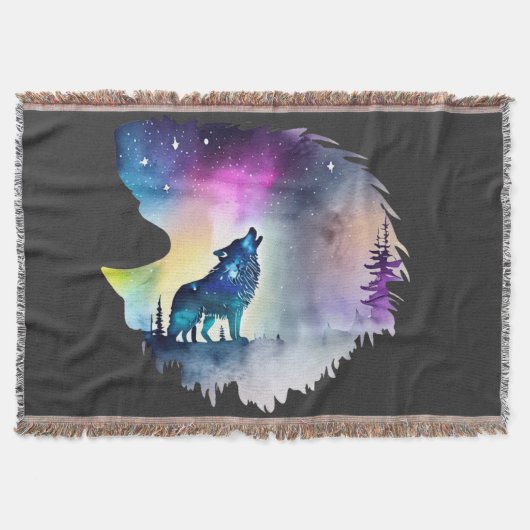 オオカミ・ハウリング・アット・ザ・ノーザンライト スローブランケット (正面)