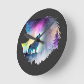 オオカミ・ハウリング・アット・ザ・ノーザンライト ラウンド壁時計 (傾斜)