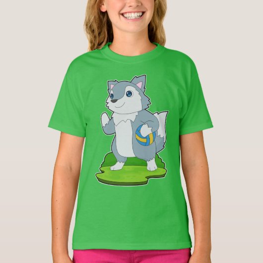 オオカミ バレーボール選手 バレーボール Tシャツ (正面)
