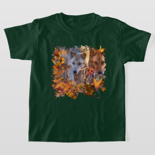 オオカミ ファミリー 秋の森 Tシャツ (レイダウン)