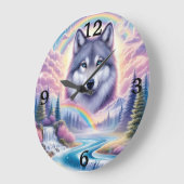 オオカミ、レインボウ、滝 ラージ壁時計 (傾斜)