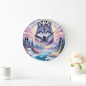 オオカミ、レインボウ、滝 ラージ壁時計 (ホーム)
