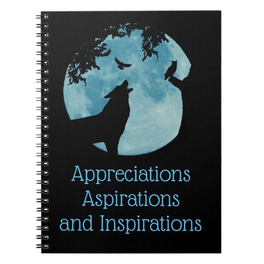 オオカミ、レイヴン・フクロウとムーン鑑賞雑誌 ノートブック (正面)